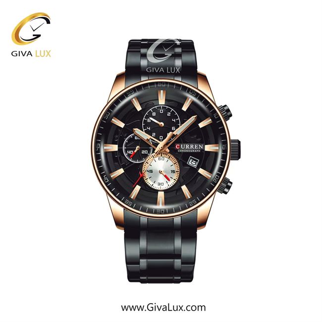ساعت مچی اورجینال مردانه کارن (کورن) curren سه موتوره کرنوگراف رزگلد | مشکی| مشکی| کد رفرنس 8362BK