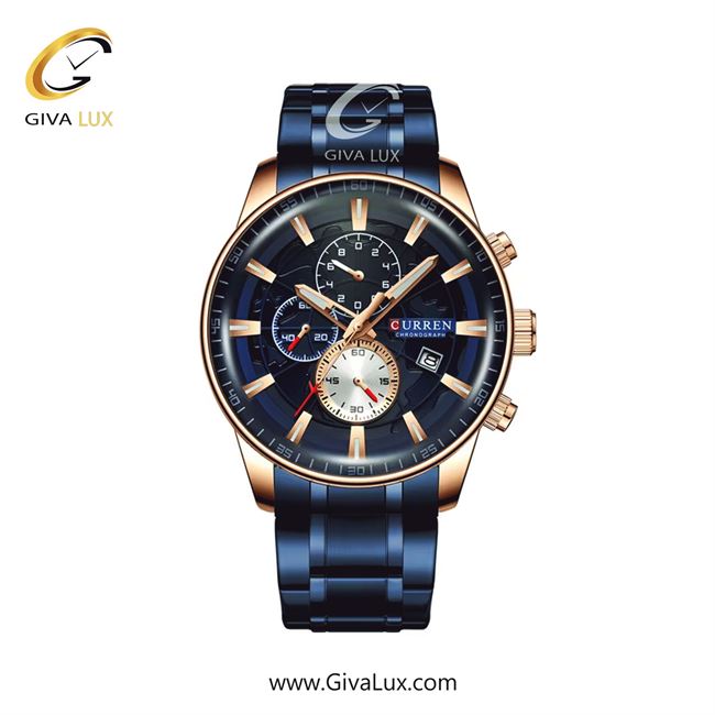 ساعت مچی اورجینال مردانه کارن (کورن) curren سه موتوره کرنوگراف رزگلد | آبی| آبی| کد رفرنس 8362BU