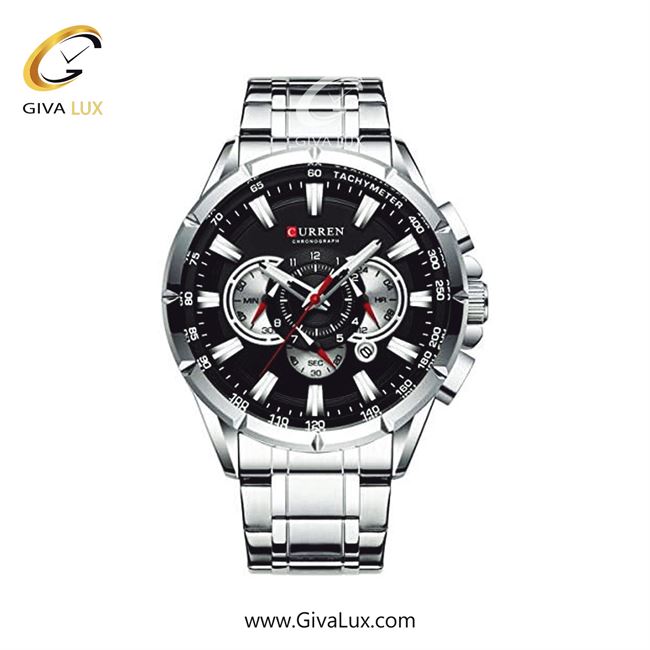 ساعت مچی اورجینال مردانه کارن (کورن) curren سه موتوره کرنوگراف نقره ای | نقره ای| مشکی| کد رفرنس 8363SLBK