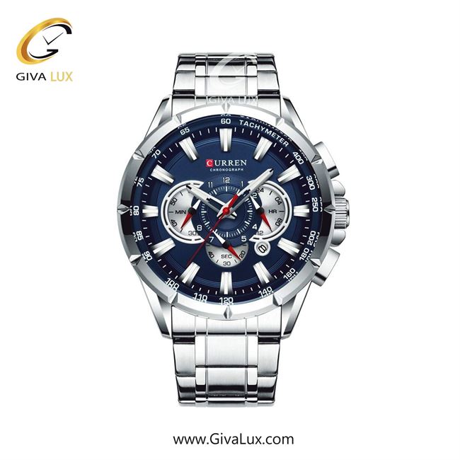 ساعت مچی اورجینال مردانه کارن (کورن) curren سه موتوره کرنوگراف نقره ای | نقره ای| آبی| کد رفرنس 8363SLBU