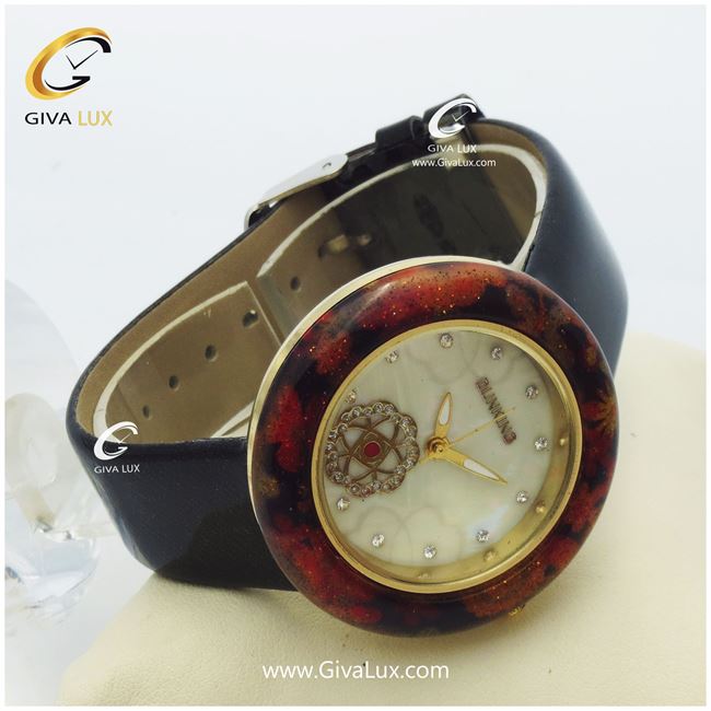 ساعت زنانه بند چرمی طرح گل بند مشکی