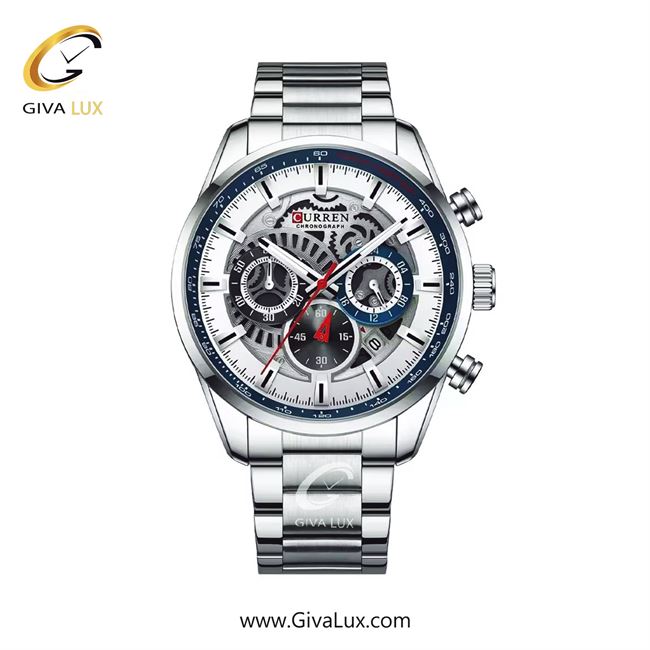 ساعت مچی اورجینال مردانه کارن (کورن) curren سه موتوره کرنوگراف سرمه ای-نقره ای | نقره ای| نقره ای-قرمز-سرمه ای| کد رفرنس 8391 S/BE