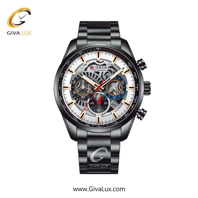 ساعت مچی اورجینال مردانه کارن (کورن) curren سه موتوره کرنوگراف سفید-مشکی | مشکی| قرمز-مشکی-نقره ای| کد رفرنس 8391 W/B