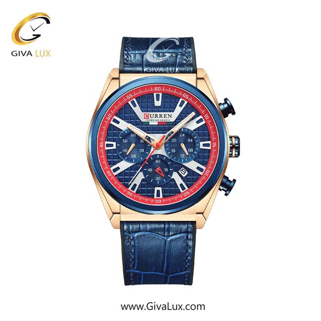 ساعت مچی اورجینال مردانه کارن (کورن) curren سه موتوره کرنوگراف رزگلد | سرمه ای| سرمه ای| کد رفرنس 8392BURS