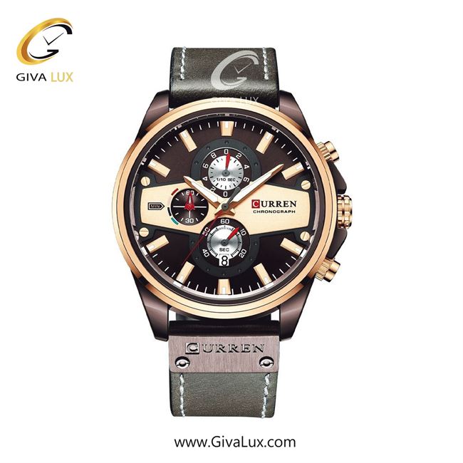 ساعت مچی اورجینال مردانه کارن (کورن) curren سه موتوره کرنوگراف قهوه ای-رزگلد | قهوه ای| قهوه ای| کد رفرنس 8394 RG/RG