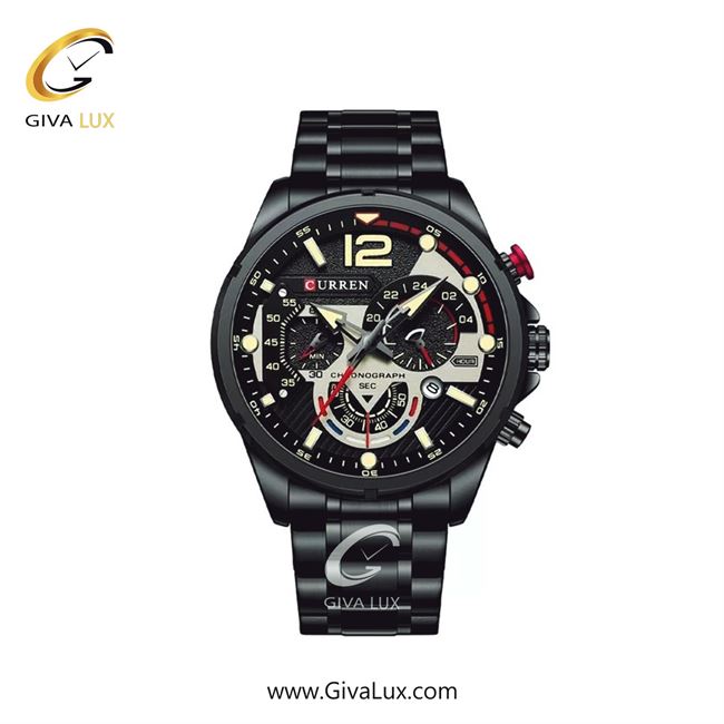 ساعت مچی اورجینال مردانه کارن (کورن) curren سه موتوره کرنوگراف مشکی | مشکی| طلایی-مشکی| کد رفرنس B/B  8395