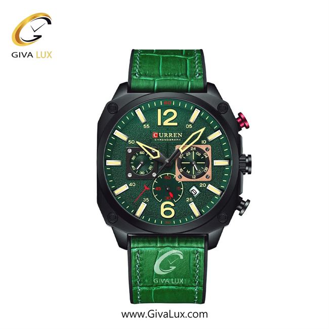 ساعت مچی اورجینال مردانه کارن (کورن) curren سه موتوره کرنوگراف مشکی | سبز| سبز| کد رفرنس 8398 GN/GN