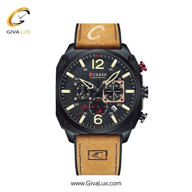 ساعت مچی اورجینال مردانه کارن (کورن) curren سه موتوره کرنوگراف مشکی | بژ -کرم| مشکی| کد رفرنس 8398 Y/B