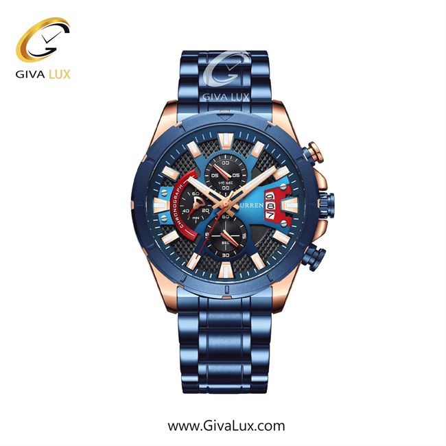 ساعت مچی اورجینال مردانه کارن (کورن) curren سه موتوره کرنوگراف رزگلد | آبی| آبی| کد رفرنس 8401BU