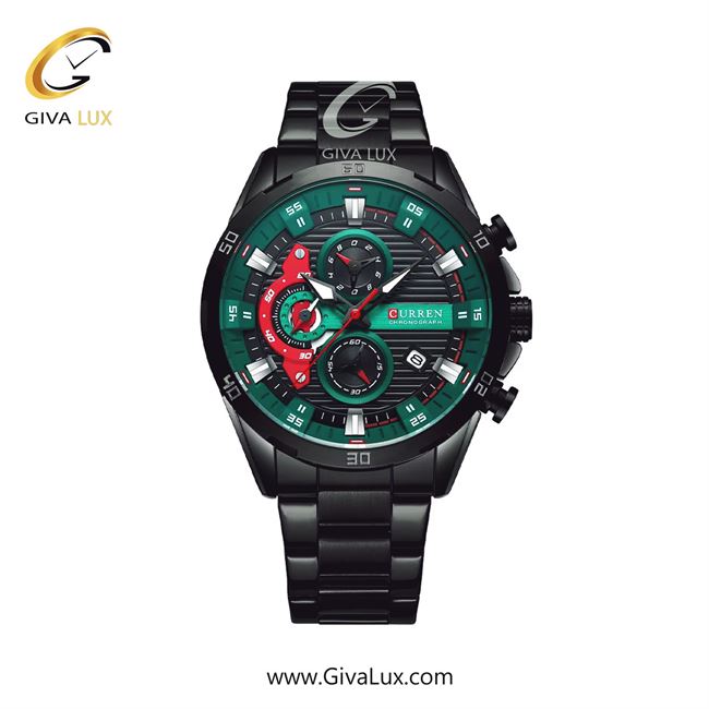 ساعت مچی اورجینال مردانه کارن (کورن) curren سه موتوره کرنوگراف مشکی | نقره ای| سبز-مشکی| کد رفرنس 8402BKGN