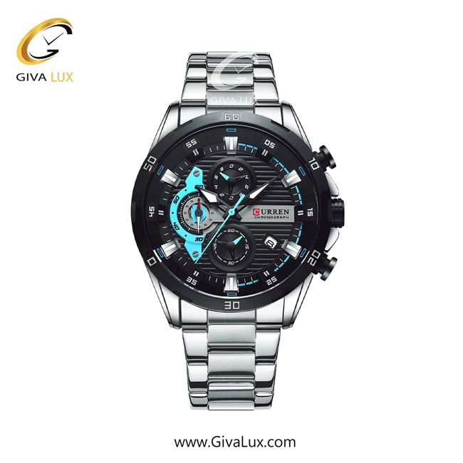 ساعت مچی اورجینال مردانه کارن (کورن) curren سه موتوره کرنوگراف مشکی | نقره ای| آبی-مشکی| کد رفرنس 8402SLBKBU