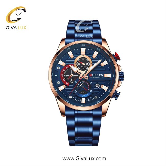 ساعت مچی اورجینال مردانه کارن (کورن) curren سه موتوره کرنوگراف آبی-رزگلد | آبی| آبی| کد رفرنس 8415BURS