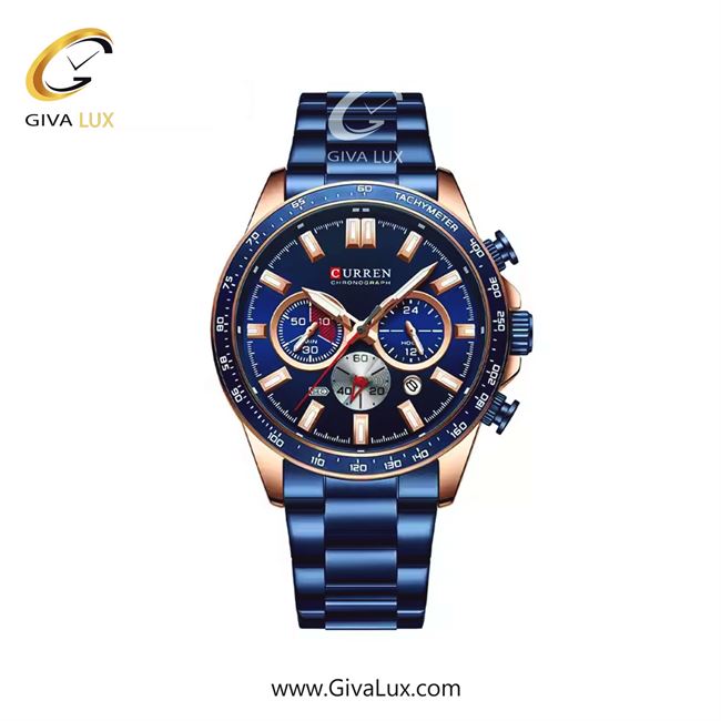 ساعت مچی اورجینال مردانه کارن (کورن) curren سه موتوره کرنوگراف رزگلد | آبی| آبی| کد رفرنس 8418BURS