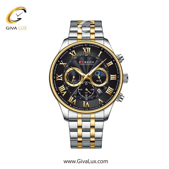 ساعت مچی اورجینال مردانه کارن (کورن) curren سه موتوره کرنوگراف نقره ای-طلایی | نقره ای-طلایی| طلایی-مشکی| کد رفرنس 8427BKGD