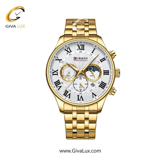 ساعت مچی اورجینال مردانه کارن (کورن) curren سه موتوره کرنوگراف طلایی | طلایی| نقره ای| کد رفرنس 8427GD