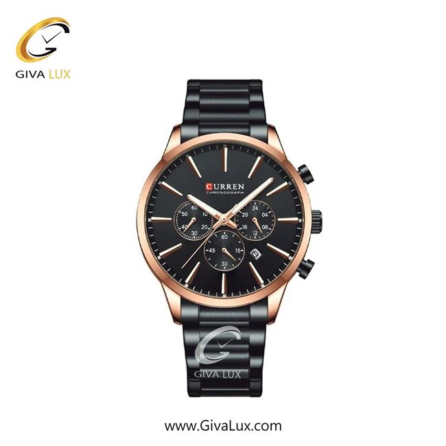 ساعت مچی اورجینال مردانه کارن (کورن) curren سه موتوره کرنوگراف رزگلد | مشکی| رزگلد-مشکی| کد رفرنس 8435 RG/B