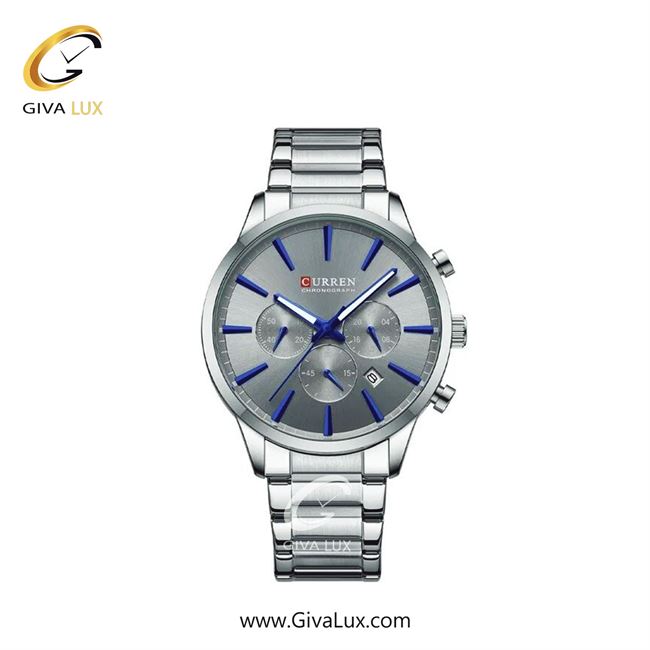 ساعت مچی اورجینال مردانه کارن (کورن) curren سه موتوره کرنوگراف نقره ای | نقره ای| نقره ای| کد رفرنس 8435 S/BE