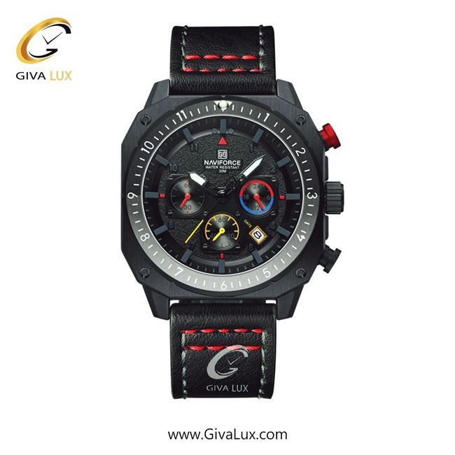ساعت مچی اورجینال مردانه ناوی فورس|Naviforce|نوی فورس|نیوی فورس سه موتوره کرنوگراف طوسی | مشکی| مشکی| کد رفرنس NF8057 B/GY/B