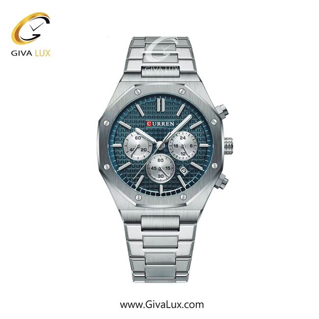 ساعت مچی اورجینال مردانه کارن (کورن) curren سه موتوره کرنوگراف نقره ای | نقره ای| آبی| کد رفرنس 8440SL