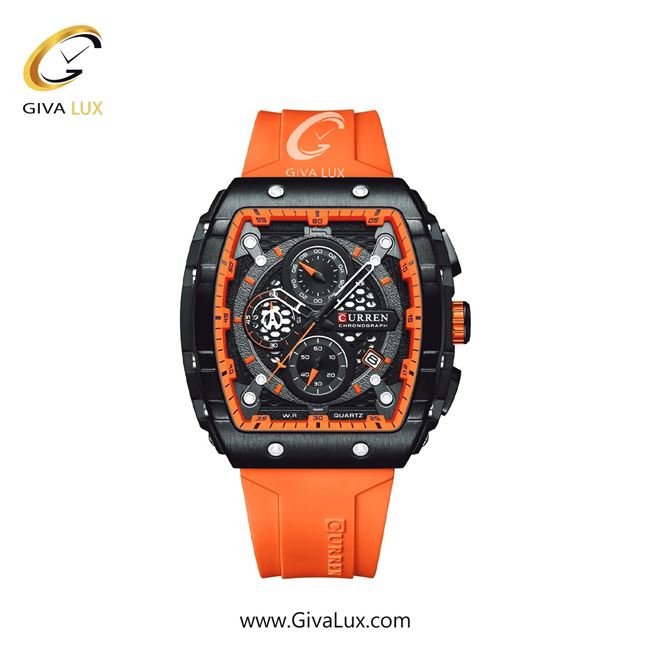 ساعت مچی اورجینال مردانه کارن (کورن) curren سه موتوره کرنوگراف نارنجی-مشکی | نارنجی| نارنجی-مشکی| کد رفرنس 8442 B/O