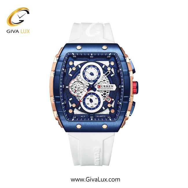 ساعت مچی اورجینال مردانه کارن (کورن) curren سه موتوره کرنوگراف آبی-رزگلد | سفید| آبی| کد رفرنس 8442BUWT