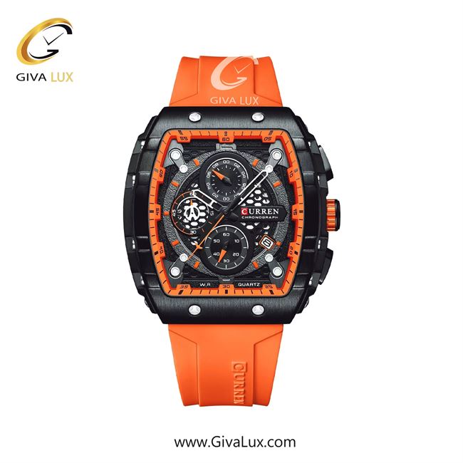 ساعت مچی اورجینال مردانه کارن (کورن) curren سه موتوره کرنوگراف مشکی | نارنجی| مشکی-نارنجی| کد رفرنس 8442OGBK