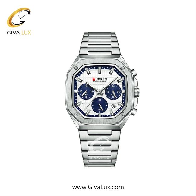 ساعت مچی اورجینال مردانه کارن (کورن) curren سه موتوره کرنوگراف نقره ای | نقره ای| آبی کاربنی-سفید-نقره ای| کد رفرنس 8459 S/B/E