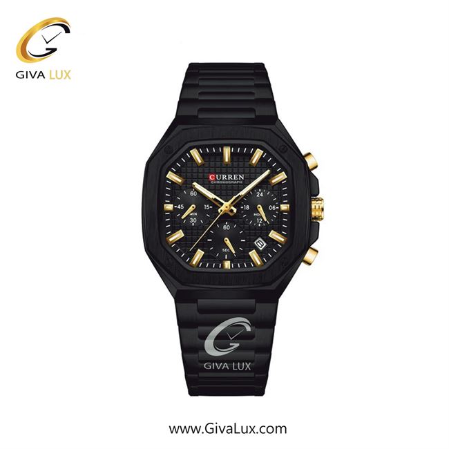 ساعت مچی اورجینال مردانه کارن (کورن) curren سه موتوره کرنوگراف مشکی | مشکی| طلایی-مشکی| کد رفرنس 8459 B/G