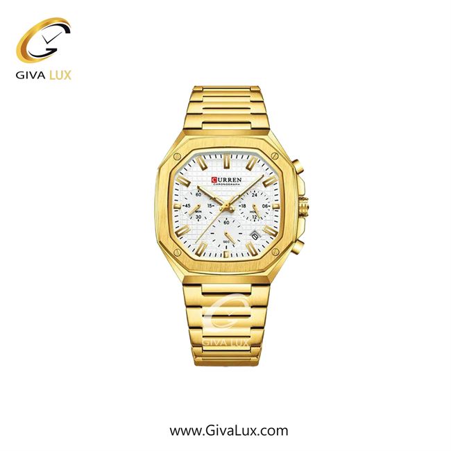 ساعت مچی اورجینال مردانه کارن (کورن) curren سه موتوره کرنوگراف طلایی | طلایی| سفید-طلایی| کد رفرنس 8459 W/G