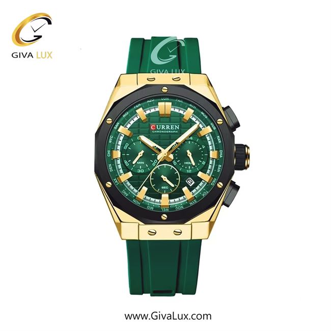 ساعت مچی اورجینال مردانه کارن (کورن) curren سه موتوره کرنوگراف طلایی | سبز| سبز| کد رفرنس 8464GNGD