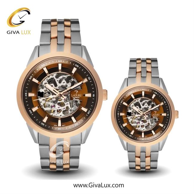 ساعت مچی اورجینال ست لاکسمی رزگلد | رزگلد-نقره ای| قهوه ای| کد رفرنس زنانه: 8514-6L ، مردانه: 8514-6G