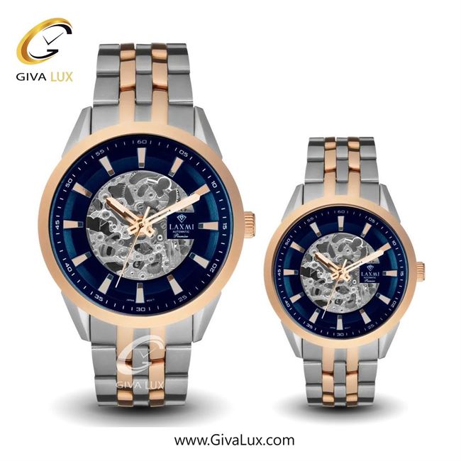 ساعت مچی اورجینال ست لاکسمی رزگلد | رزگلد-نقره ای| سرمه ای| کد رفرنس زنانه: 8514-8L ، مردانه: 8514-8G