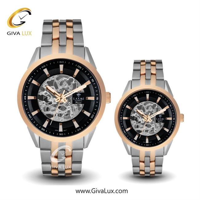 ساعت مچی اورجینال ست لاکسمی رزگلد | رزگلد-نقره ای| مشکی| کد رفرنس زنانه: 8514-9L ، مردانه: 8514-9G