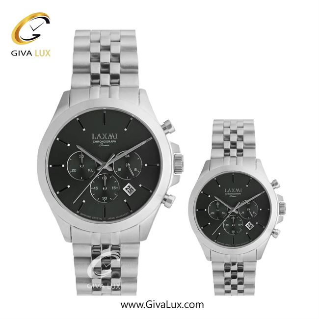 ساعت مچی اورجینال ست لاکسمی سه موتوره کرنوگراف نقره ای | نقره ای| مشکی| کد رفرنس زنانه: 8517-5L ، مردانه: 8517-5G