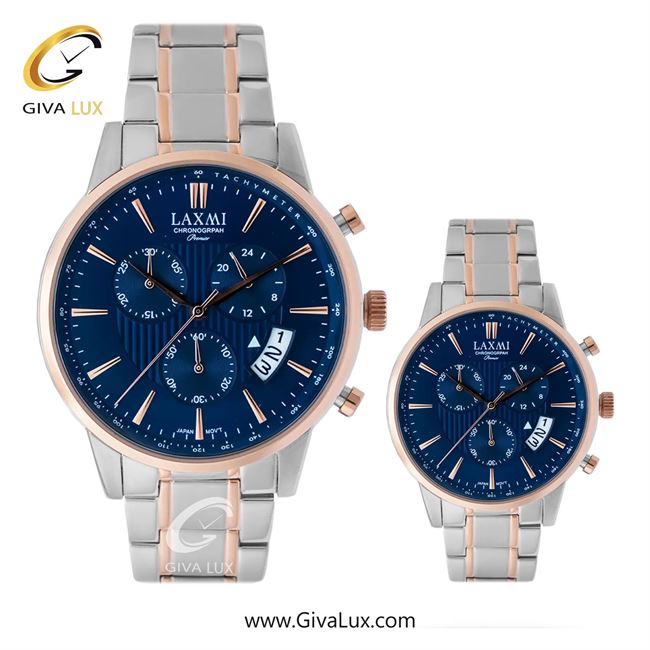 ساعت مچی اورجینال ست لاکسمی | LAXMI سه موتوره کرنوگراف رزگلد | نقره ای-رزگلد| سرمه ای| کد رفرنس 8534-18