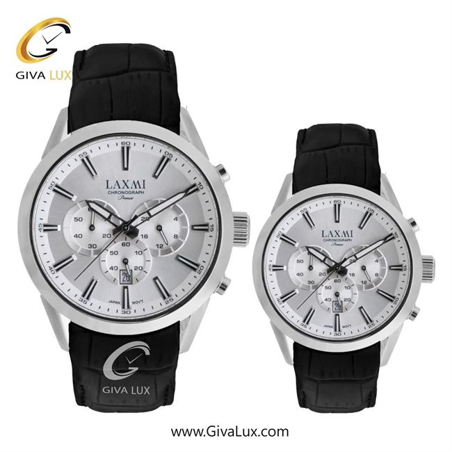 ساعت مچی اورجینال ست لاکسمی سه موتوره کرنوگراف نقره ای | مشکی| نقره ای| کد رفرنس زنانه: 8543-1L ، مردانه: 8543-1G