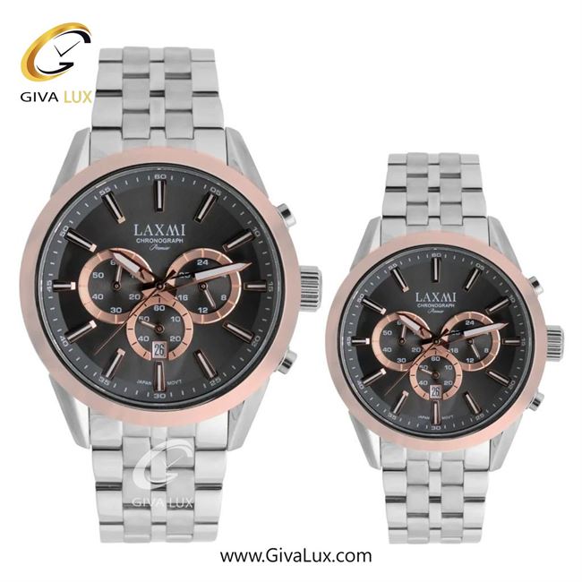 ساعت مچی اورجینال ست لاکسمی سه موتوره کرنوگراف رزگلد | نقره ای| دودی|تیتانیوم| کد رفرنس زنانه: 8543-15L ، مردانه: 8543-15G