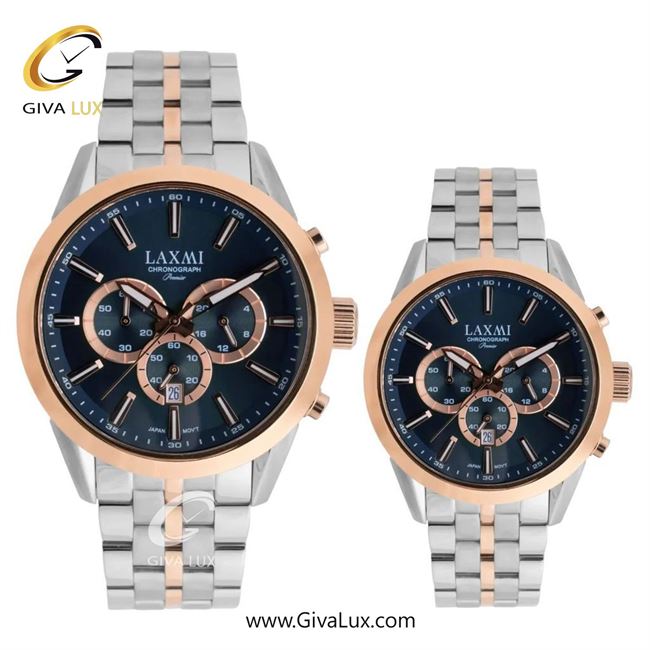 ساعت مچی اورجینال ست لاکسمی سه موتوره کرنوگراف رزگلد | رزگلد-نقره ای| سرمه ای| کد رفرنس زنانه: 8543-18L ، مردانه: 8543-18G