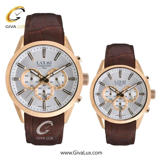 ساعت مچی اورجینال ست لاکسمی سه موتوره کرنوگراف رزگلد | قهوه ای| نقره ای| کد رفرنس  زنانه: 8543-4L ، مردانه: 8543-4G
