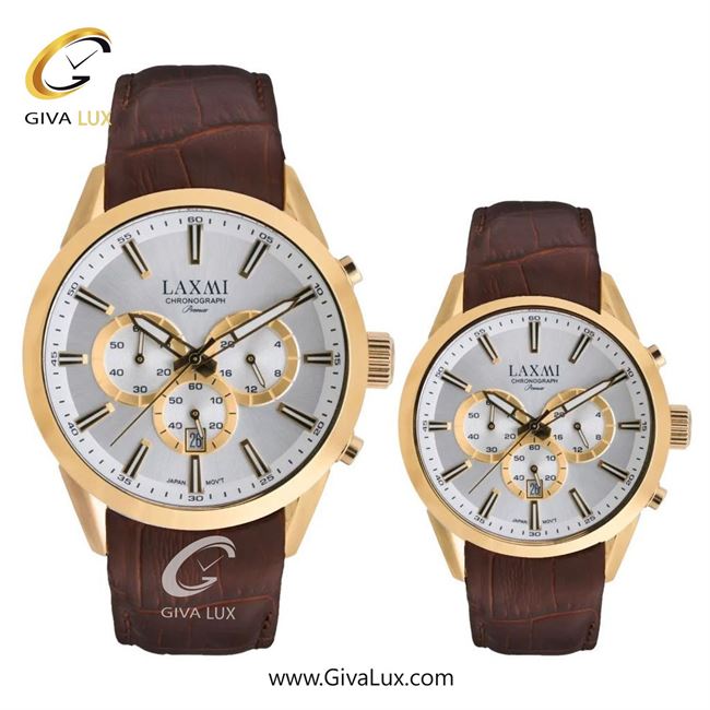ساعت مچی اورجینال ست لاکسمی سه موتوره کرنوگراف طلایی | قهوه ای| نقره ای| کد رفرنس  زنانه: 8543-5L ، مردانه: 8543-5G