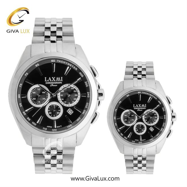 ساعت مچی اورجینال ست لاکسمی سه موتوره کرنوگراف نقره ای | نقره ای| مشکی| کد رفرنس زنانه: 8544-13L ، مردانه: 8544-13G