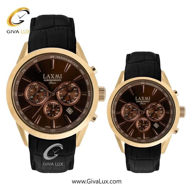ساعت مچی اورجینال ست لاکسمی سه موتوره کرنوگراف طلایی | مشکی| قهوه ای| کد رفرنس زنانه: 8544-5L ، مردانه: 8544-5G