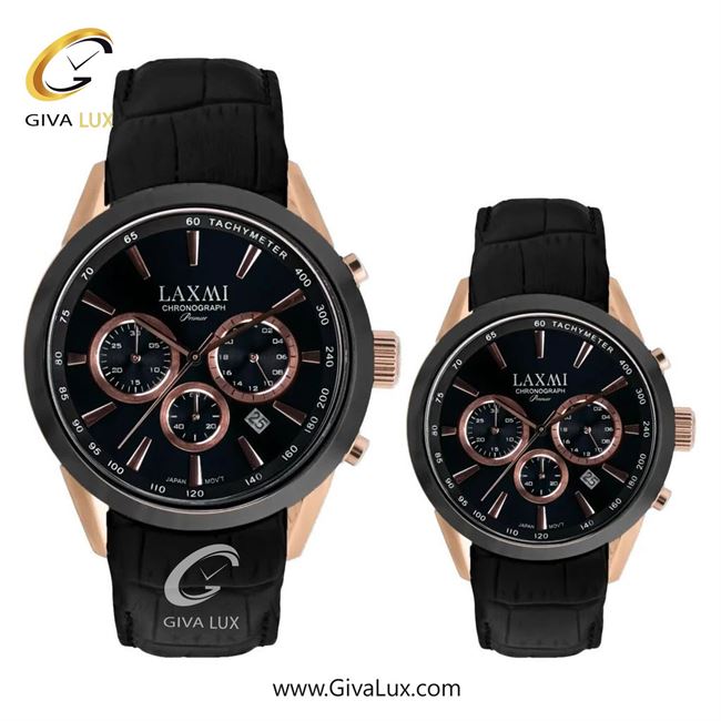 ساعت مچی اورجینال ست لاکسمی سه موتوره کرنوگراف رزگلد-مشکی | مشکی| مشکی| کد رفرنس زنانه: 8544-8L ، مردانه: 8544-8G