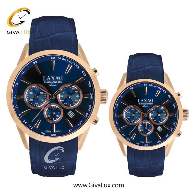 ساعت مچی اورجینال ست لاکسمی سه موتوره کرنوگراف رزگلد | سرمه ای| سرمه ای| کد رفرنس زنانه: 8544-9L ، مردانه: 8544-9G