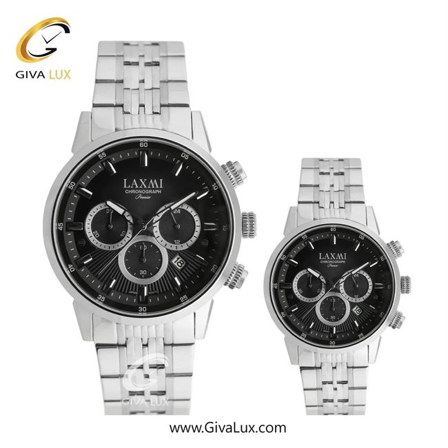 ساعت مچی اورجینال ست لاکسمی سه موتوره کرنوگراف نقره ای | نقره ای| مشکی| کد رفرنس زنانه: 8546-10L ، مردانه: 8546-10G