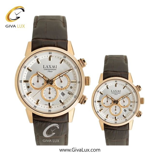 ساعت مچی اورجینال ست لاکسمی سه موتوره کرنوگراف رزگلد | قهوه ای| نقره ای| کد رفرنس زنانه: 8546-11L ، مردانه: 8546-11G