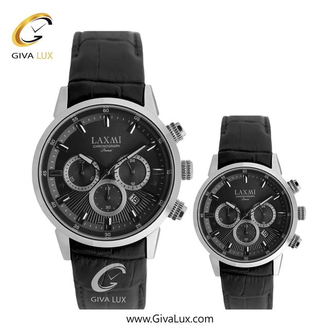 ساعت مچی اورجینال ست لاکسمی سه موتوره کرنوگراف نقره ای | مشکی| مشکی| کد رفرنس زنانه: 8546-15L ، مردانه: 8546-15G