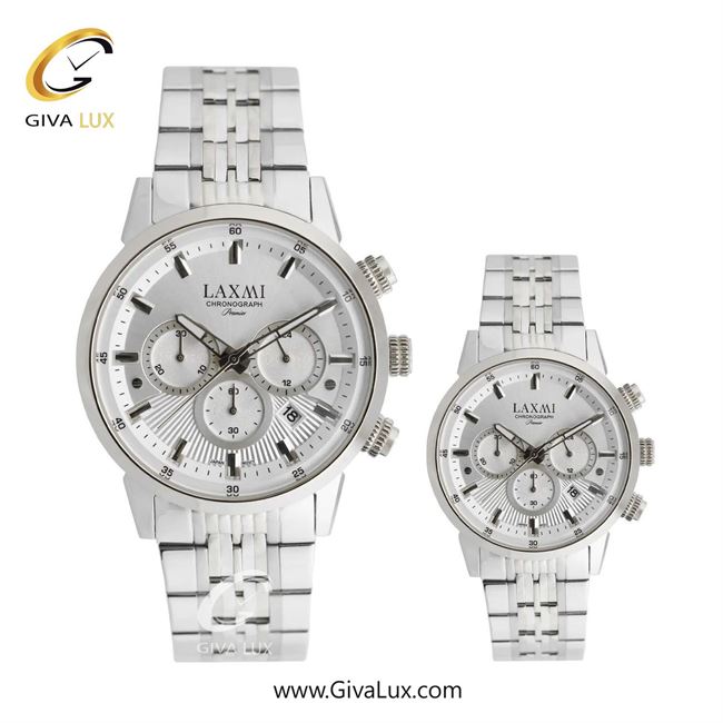 ساعت مچی اورجینال ست لاکسمی سه موتوره کرنوگراف نقره ای | نقره ای| نقره ای| کد رفرنس زنانه: 8546-3L ، مردانه: 8546-3G
