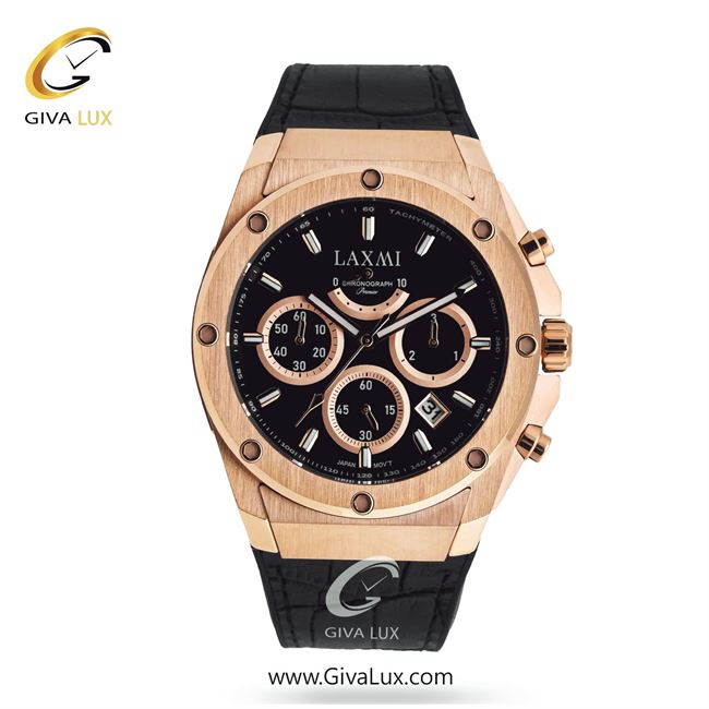 ساعت مچی اورجینال مردانه لاکسمی سه موتوره کرنوگراف رزگلد | مشکی| مشکی| کد رفرنس 1-8550