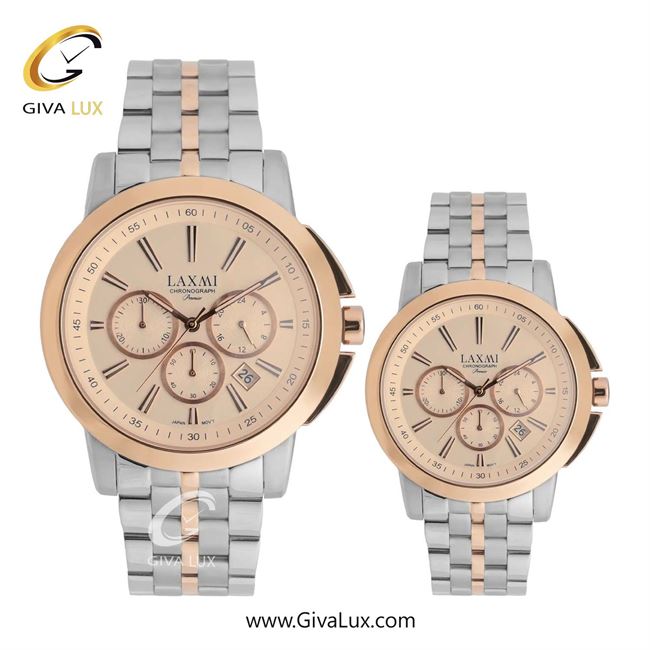 ساعت مچی اورجینال ست لاکسمی سه موتوره کرنوگراف رزگلد | نقره ای-رزگلد| رزگلد| کد رفرنس زنانه: 8552-10L ، مردانه: 8552-10G